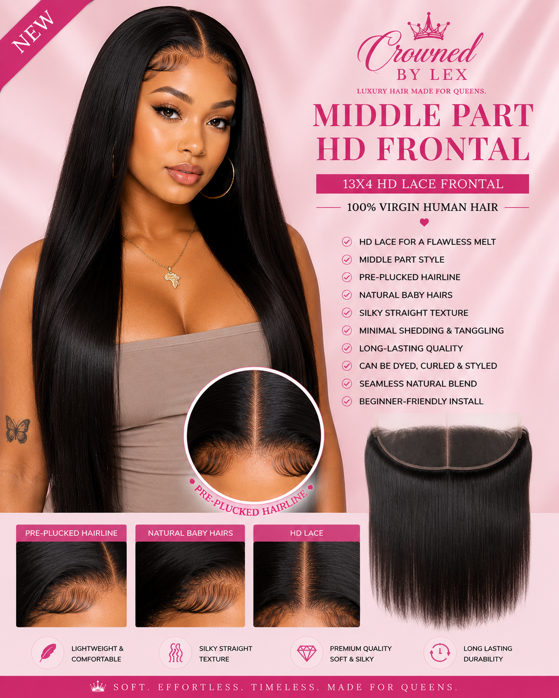 ✨Middle Part Straight HD Frontal