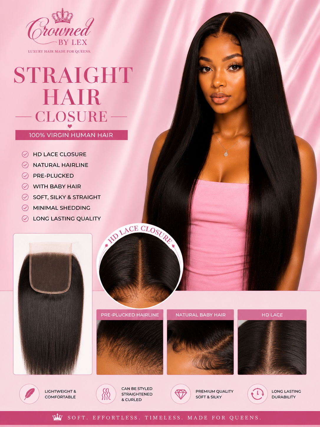 Luxury HD Lace Closure – Straight Hair ✨